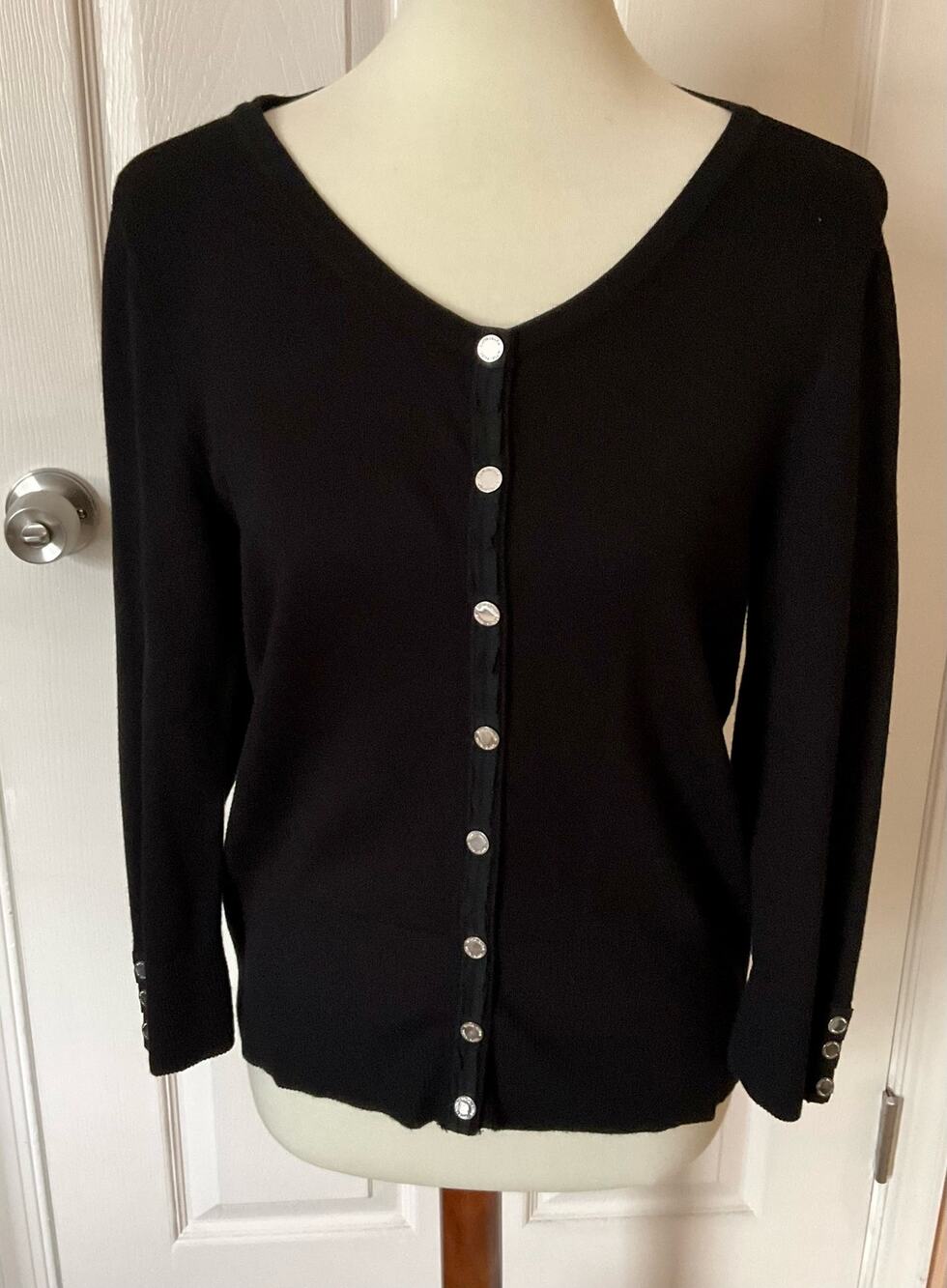 White House Black Market Button Front Black Cardigan